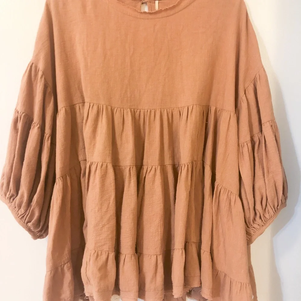 Free people Brianna tunic balloon sleeve open slit ruched flowy - Picture 14 of 15